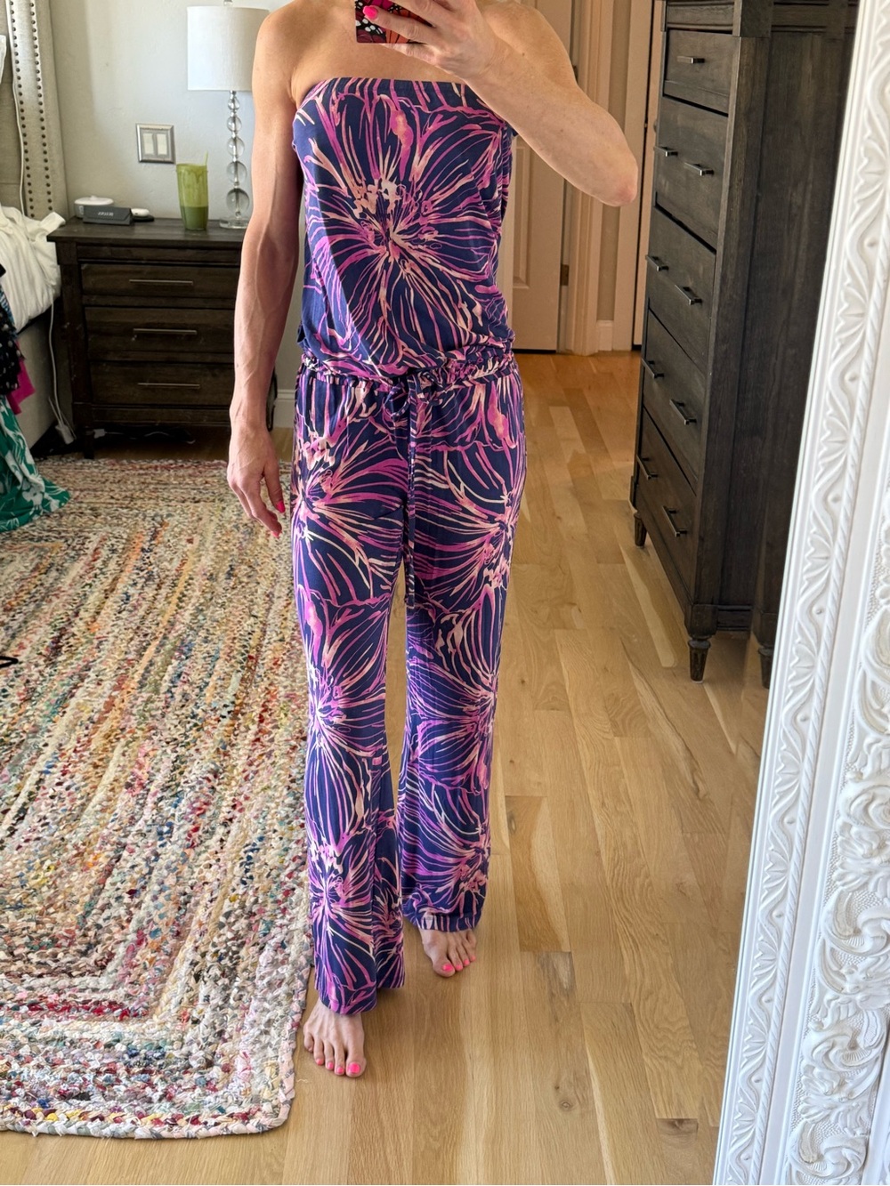 Tory Richard Strapless Floral Wide-Leg Jumpsuit in Purple & Pink